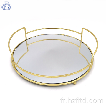 Plateau rond en métal avec base miroir